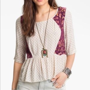 Free People Paisley Peplum Dandelion Top Size Small